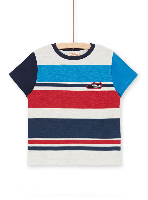 T-shirt cinzento mesclado e azul às riscas criança menino LOHATI2 / 21S902X1TMCJ920