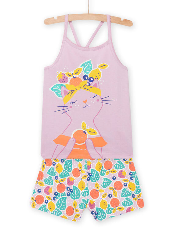Conjunto pijama lilás com padrão gato e estampado de frutas menina NEFAPYJFRU / 22SH11H7PYJH700