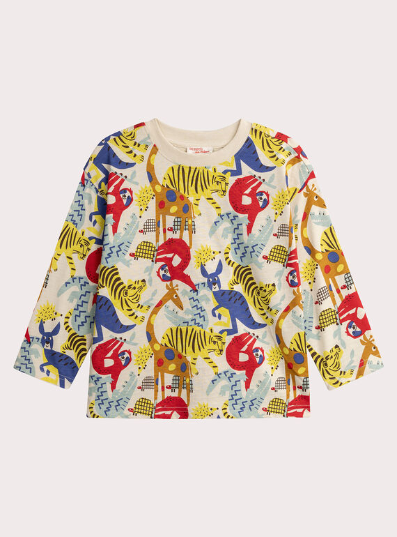 T-shirt ecru com estampa de selva para menino  VOROTEE3 / 24W902P4TML003
