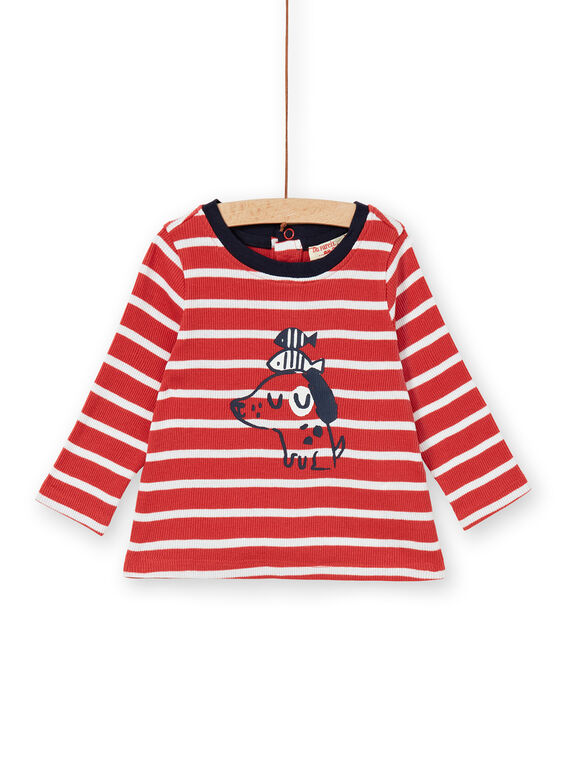 T-shirt vermelha e branca às riscas em algodão bebé menino LUJOTEE5 / 21SG1031TML410