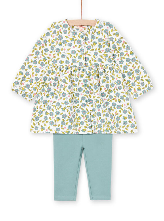 Conjunto vestido estampado florido e leggings cru e verde-água bebé menina MIKAENS / 21WG09I1ENS001