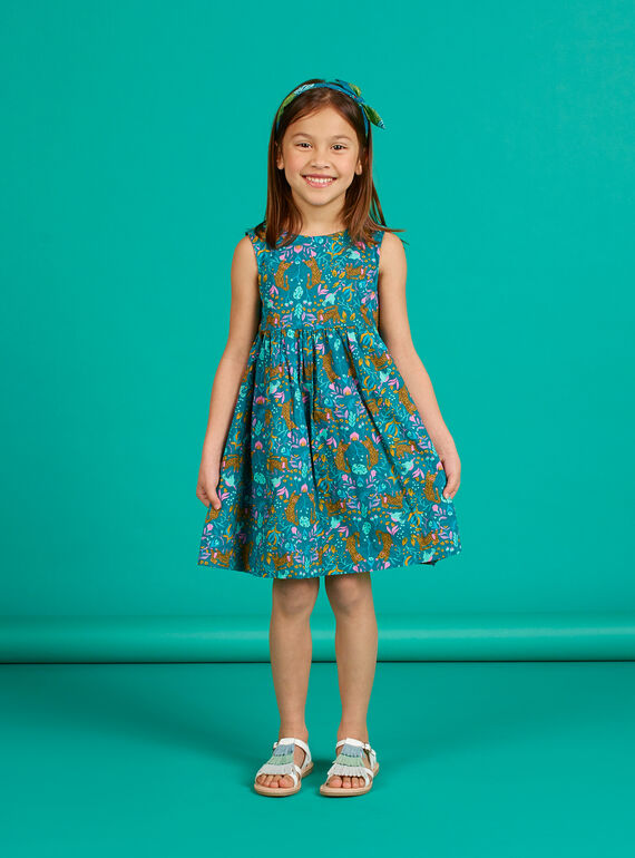 Vestido azul-pato e amarelo estampado tigre e florido LAVEROB1 / 21S901Q2ROB714