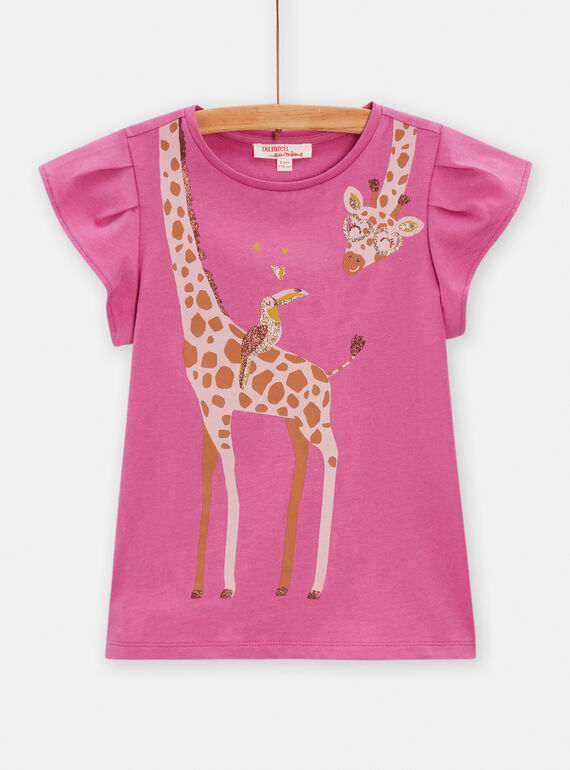 T-shirt rosa com estampado girafa e tucano para menina TACRITI3 / 24S901L2TMC310