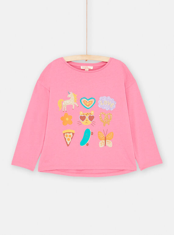 T-shirt rosa com estampado fantasia para menina SAVERTEE2 / 23W901J1TML030