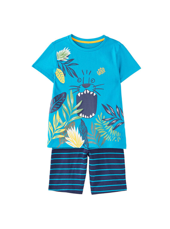 Pijama curto criança menino turquesa e azul-marinho JEGOPYCJUN / 20SH12U4PYJC242