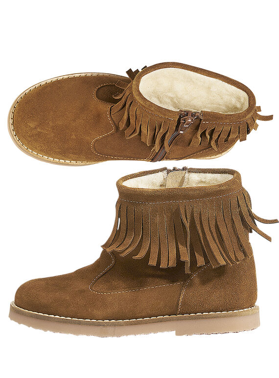 Boots com franja crosta de couro camel criança menina GFBOOTFRAN / 19WK35X3D0D804
