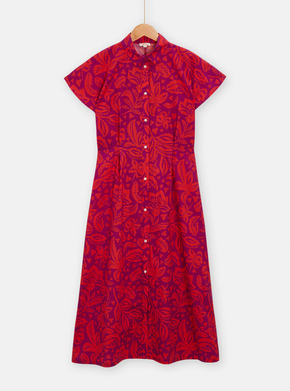 Vestido-camisa violino e vermelho com estampado florido para mulher TAMUMROB1 / 24S993R1ROB712