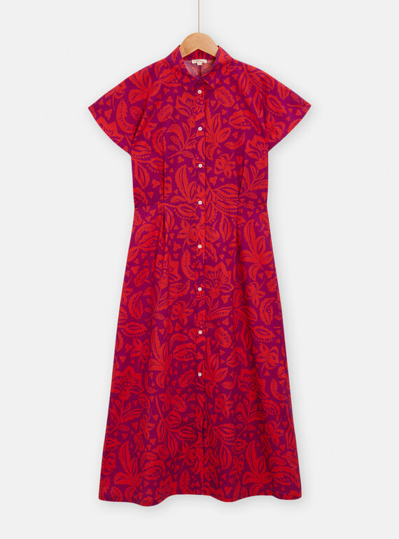 Vestido-camisa violino e vermelho com estampado florido para mulher TAMUMROB1 / 24S993R1ROB712