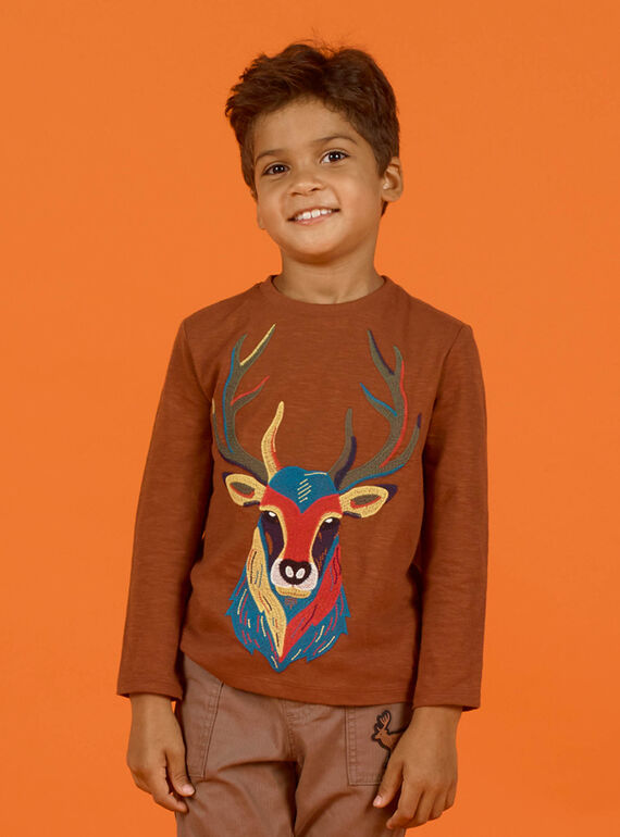 T-shirt castanho com padrão de cervo menino MOSAUTEE4 / 21W902P1TML809