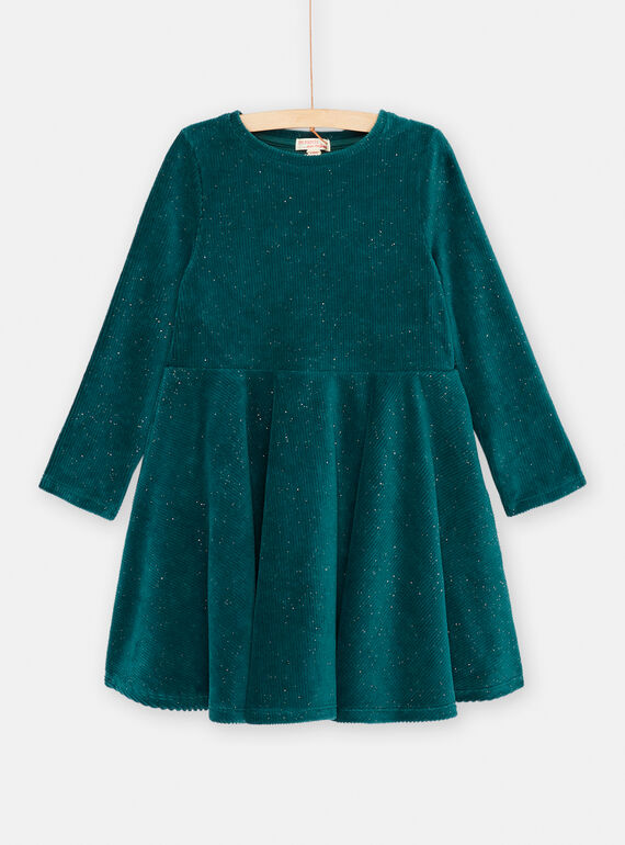 Vestido azul-pato com purpurinas para menina SADUROB3 / 23W901P3ROB714