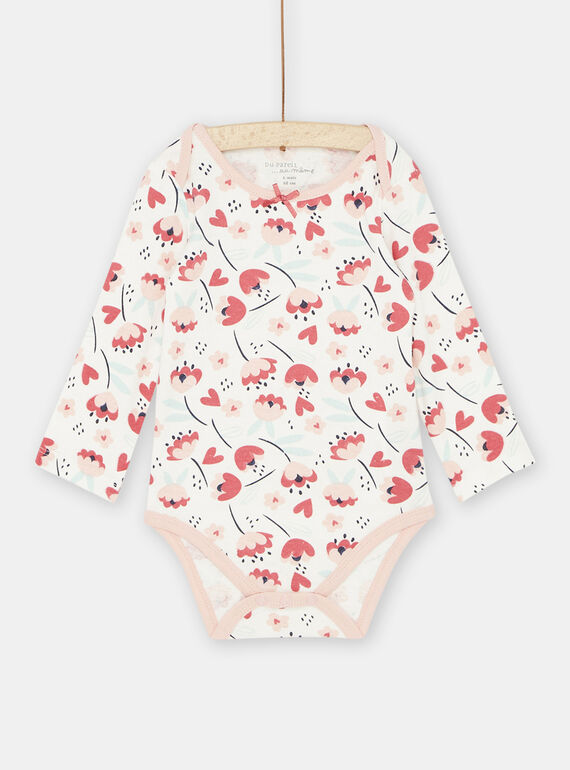 Body cru e rosa com estampado de papoilas bebé menina SEFIBODMAX / 23WH1361BDL001