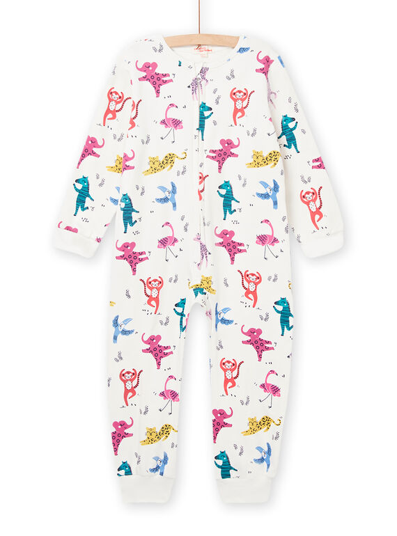 Macacão em moletão cru com estampado de animais multicor menina MEFACOMBAOP / 21WH1191D4F001