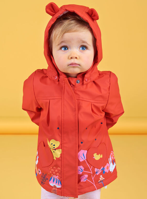 Impermeável com capuz vermelho bebé menina LIHAIMP / 21SG09R1IMP505