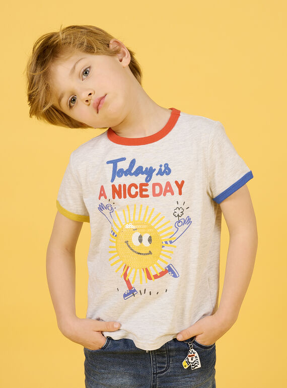 T-shirt cinzento mesclado com padrão sol menino NOLUTI1 / 22S902P2TMCJ920