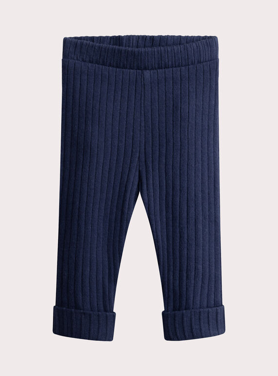 Leggings caneladas azul-marinho para bebé menina VYIJOLEGCO3 / 24WI09G3CALC205