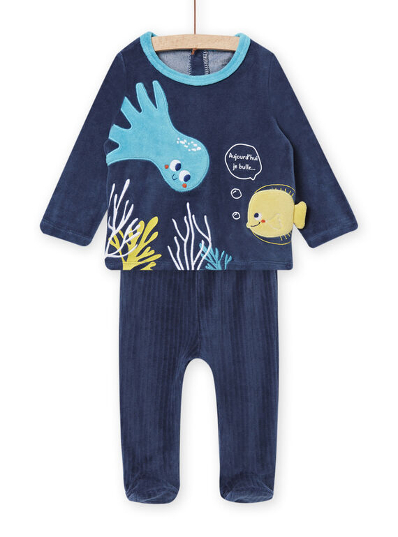 Conjunto pijama em veludo t-shirt e calças azul-celeste padrão fundo do mar bebé menino NEGAPYJPOI / 22SH14E1PYJC204