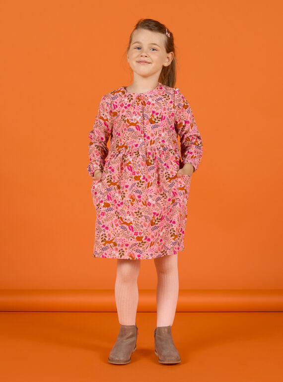 Vestido rosa-velho com estampado florido decorativo em veludo menina MASAUROB1 / 21W901P2ROB303