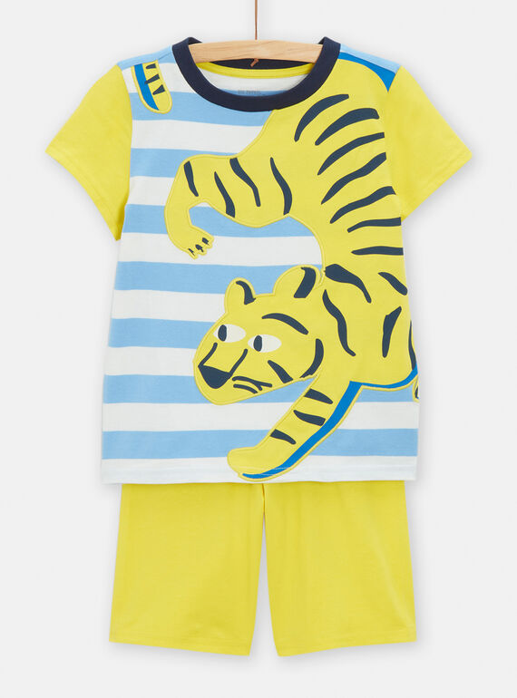 Pijama amarelo, azul e cru com padrão tigre menino TEGOPYCRAY / 24SH1254PYJ001