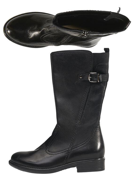 Botas couro preto criança menina GFBOTTECAVA / 19WK35X1D10090