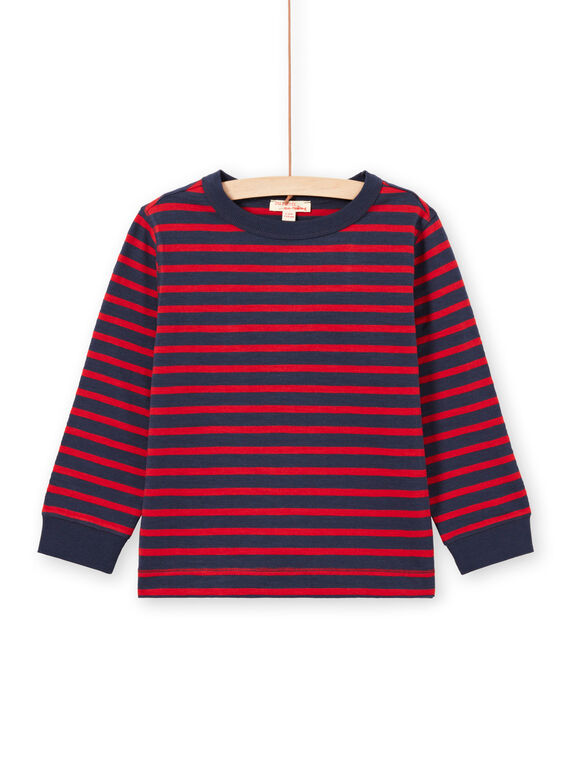T-shirt de mangas compridas às riscas vermelho e azul-marinho menino MOJOTIRIB2 / 21W90224TML505