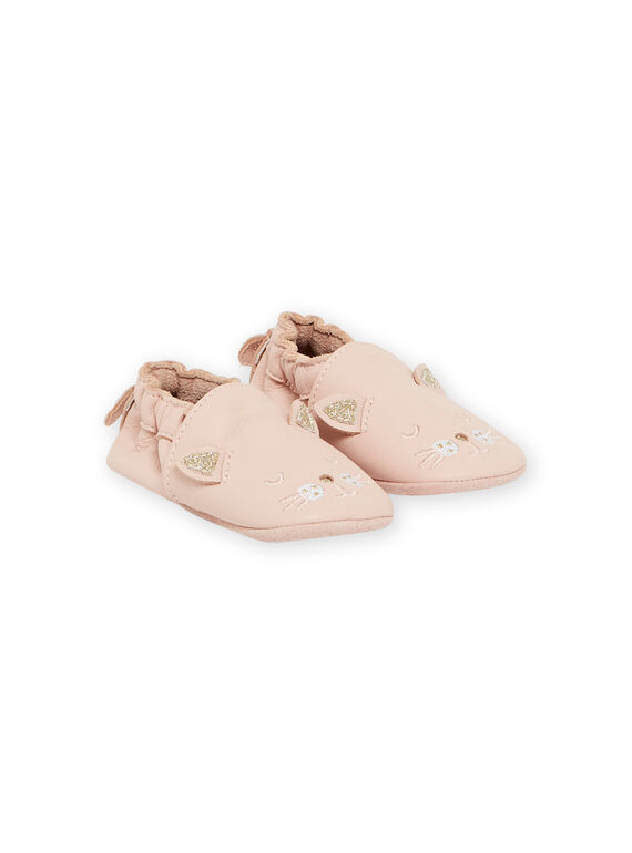 Pantufas couro macio rosa com padrão de gato bebé menina MICHOCHAT / 21XK3721D3S030