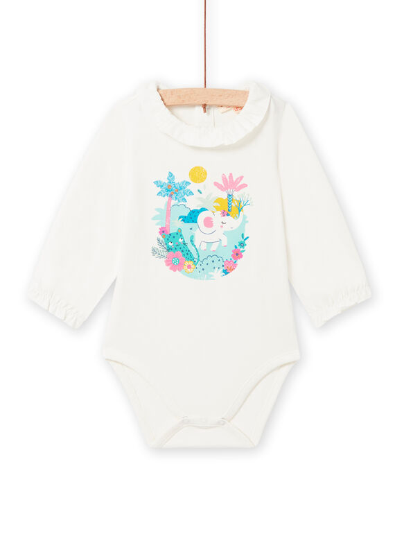 Body cru com gola aos folhos e padrão fantasia bebé menina NIGABOD / 22SG09O1BOD001
