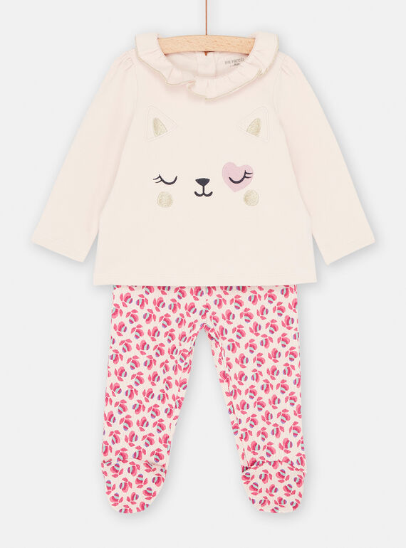 Pijama rosa-claro com padrão de gato menina SEFIPYJCHA / 23WH1341PYJD322