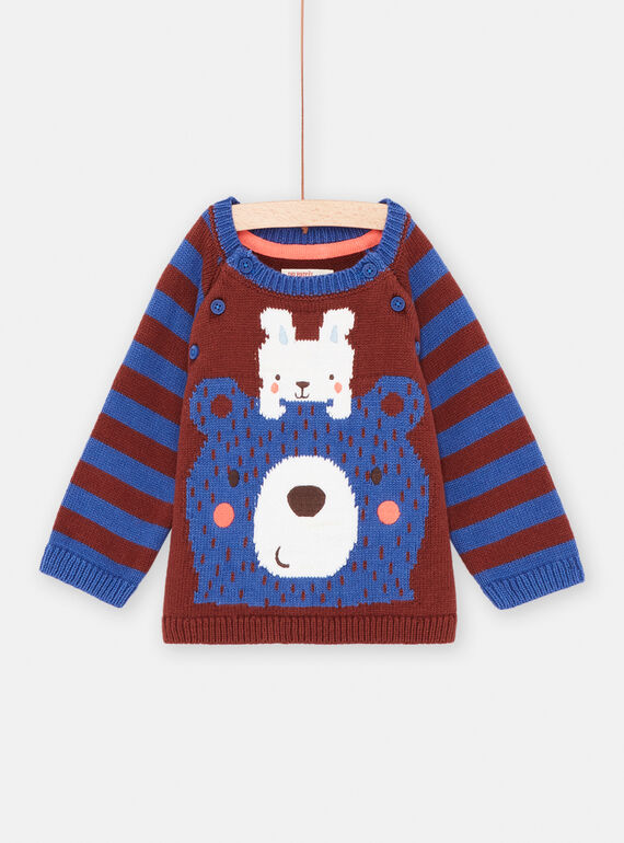 Camisola castanho e azul com estampado às riscas bebé menino SUFORPUL / 23WG10K1PUL812