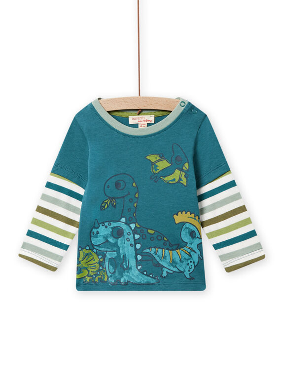 T-shirt azul-pato com padrão de dinossauros bebé menino NUGATEE3 / 22SG10O3TML714