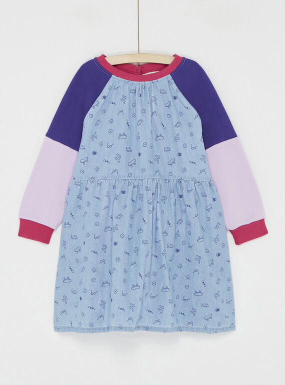Vestido bi-matéria azul de ganga e moletão 
