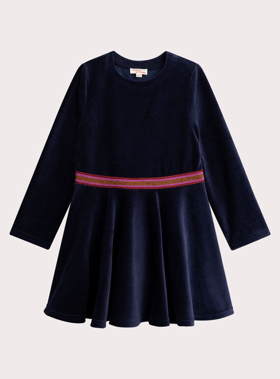 Vestido marinho de veludo com nervelado e lurex para raparigas VAROROB3 / 24W901P1ROB070