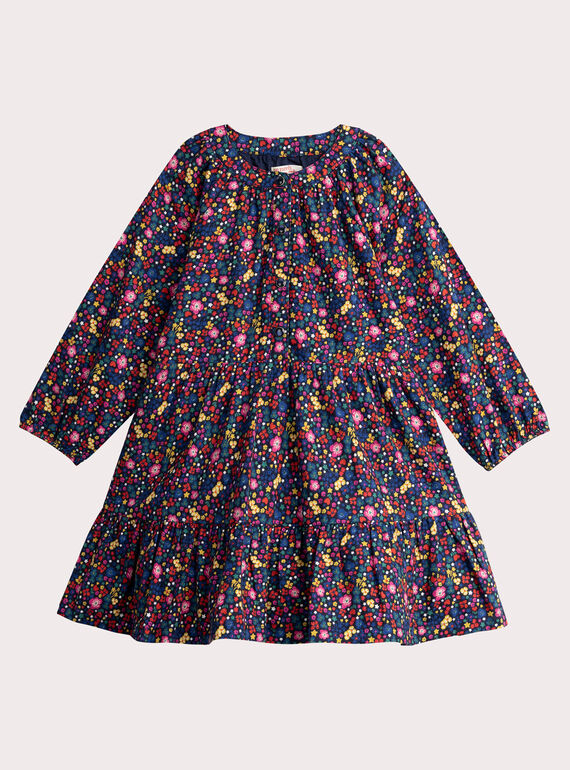 Vestido de menina com estampa floral colorido da marinha  VAROROB2 / 24W901P3ROB070