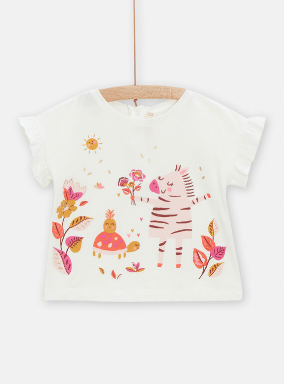 T-shirt cru com estampado florido e animais bebé menina TILITI / 24SG09T1TMC001