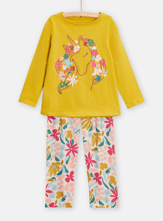 Pijama verde-azeitona com padrão de unicórnio e estampado florido menina TEFAPYJFLO / 24SH1145PYJ633