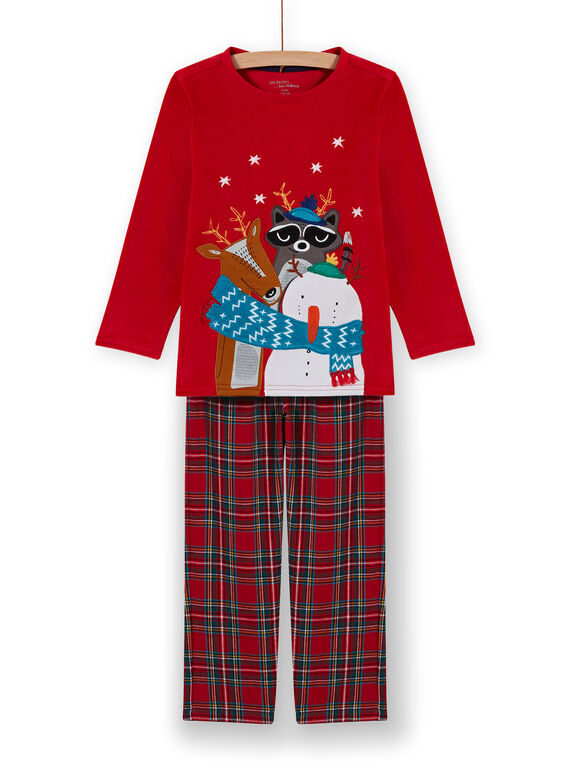 Conjunto pijama vermelho em veludo padrão Natal decorativo menino MEGOPYJNOANI / 21WH12F1PYJ505