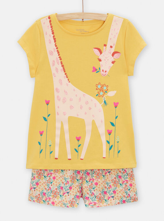 Pijama amarelo palha com padrão girafa menina TEFAPYJGIR / 24SH1154PYJ104