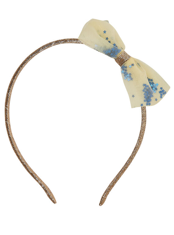 Bandolete em glíter com laço de tule amarelo + sequins pequenos azuis no interior do tule. JYASOSERR / 20SI0181TETK008