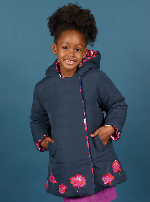 Parca com capuz reversível rosa e azul-marinho menina MAPAPARKA / 21W90151PAR070