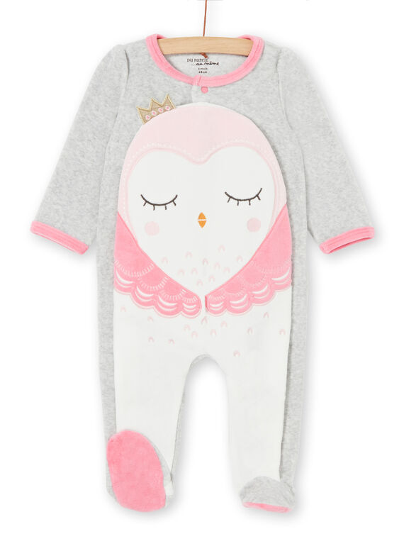 Babygro cinzento mesclado e rosa em veludo bebé menina LEFIGRECHOU / 21SH1358GREJ920