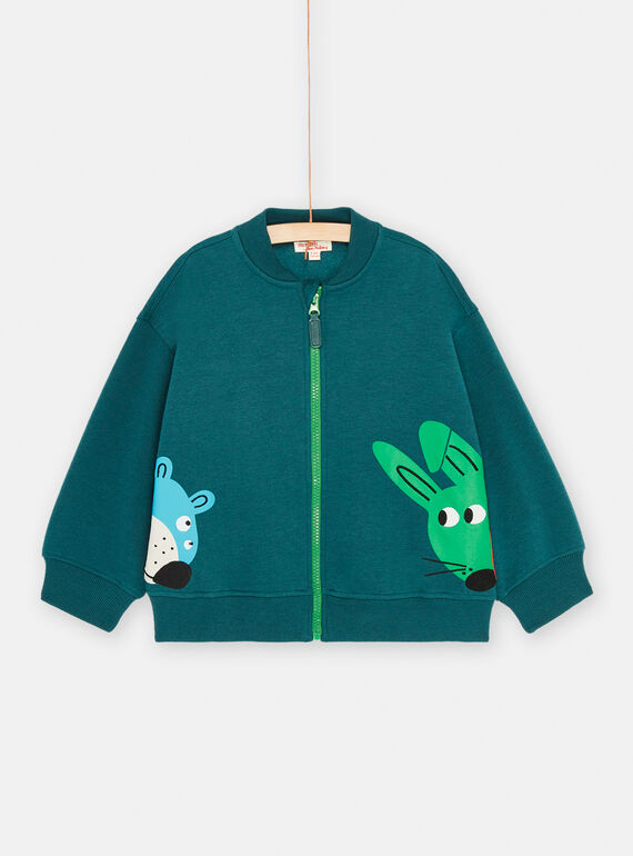 Casaco de malha azul-petróleo com padrão de urso e coelho para menino SODUGIL1 / 23W902P1GIL715
