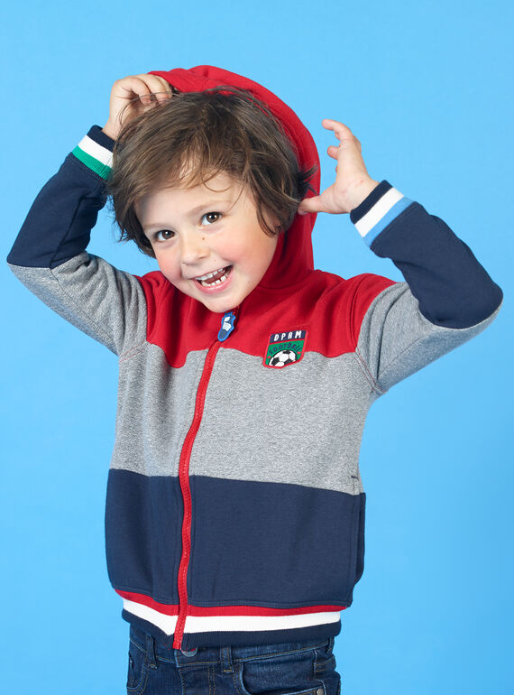 Sweat com capuz vermelho e cinzento às riscas criança menino LOHAGIL / 21S902X1GIL050