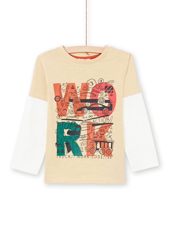 T-shirt mangas compridas bege e cru com padrões decorativos menino MOCOTEE1 / 21W902L1TMLA006