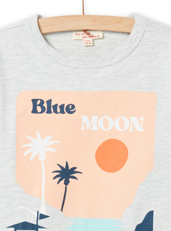 T-shirt cinzento mesclado com padrão praia menino NOMOTEE / 22S902N1TMLJ920