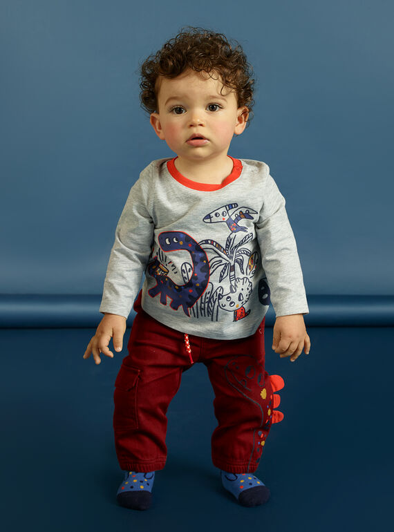 T-shirt cinzento mesclado de mangas compridas padrões dinossauros bebé menino MUPATEE3 / 21WG10H2TML943