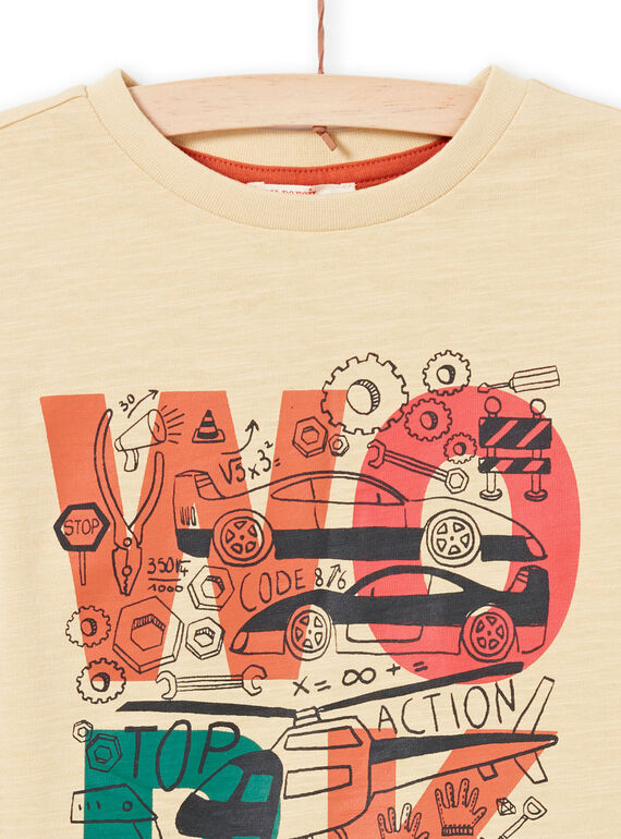 T-shirt mangas compridas bege e cru com padrões decorativos menino MOCOTEE1 / 21W902L1TMLA006