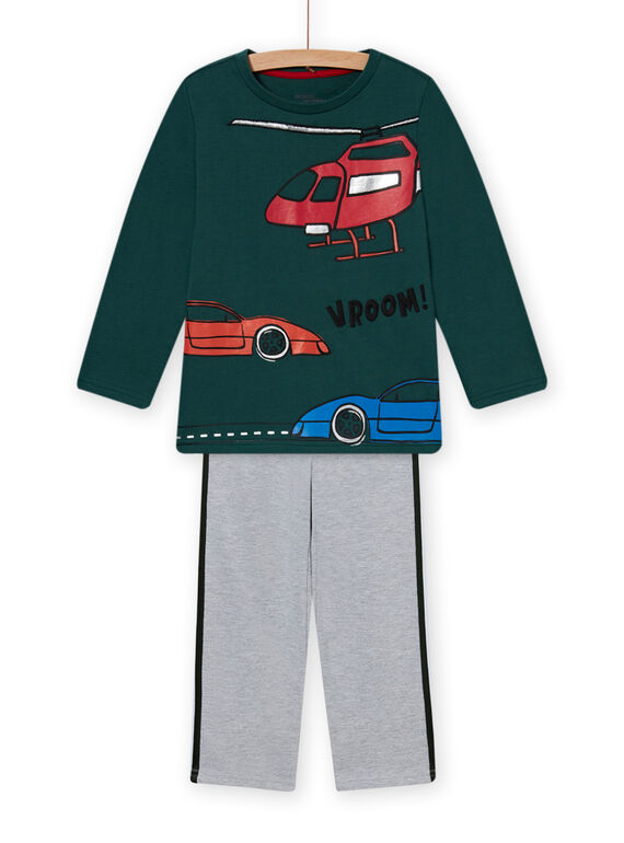 Conjunto de pijama em moletão verde com padrão de carros menino MEGOPYJCAR / 21WH1299PYJ060