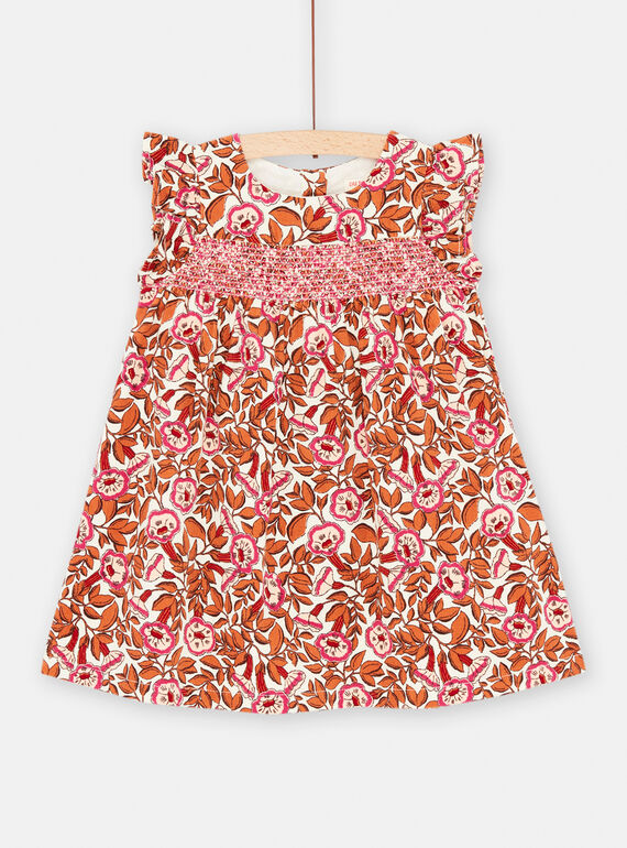 Vestido rosa e laranja com estampado florido para bebé menina SILOROB1 / 23WG09R2ROB001