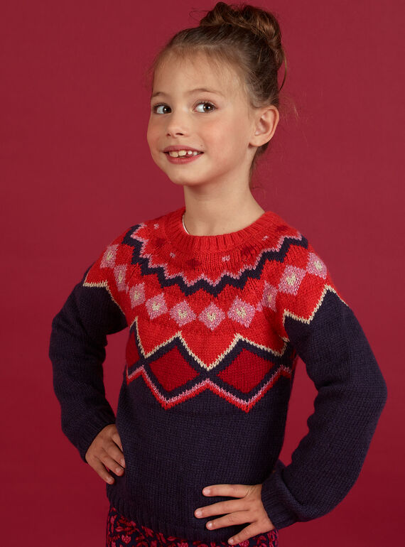 Camisola de malha com padrão jacquard colorido menina MAFUNPULL1 / 21W901M2PULH703