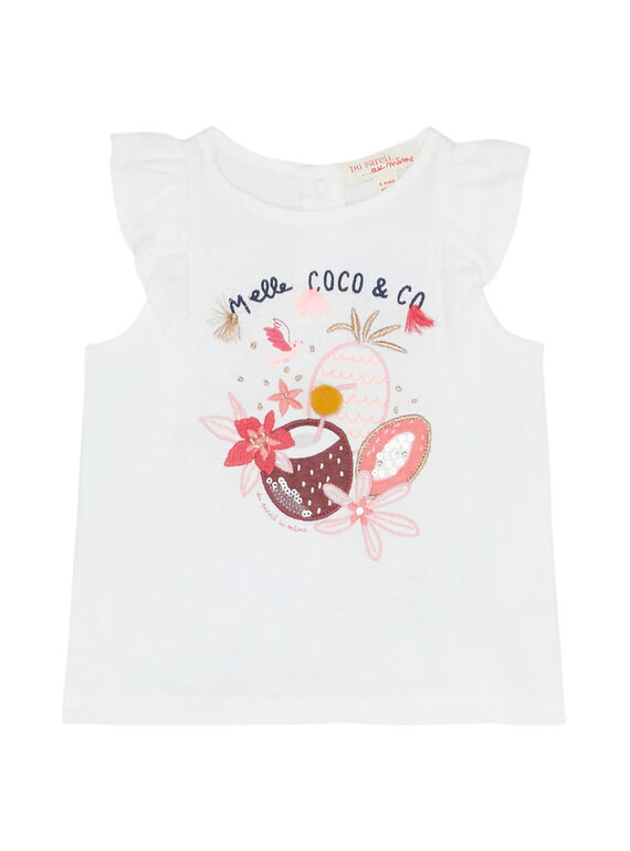 T-shirt mangas com folhos cru bebé menina JIDUTI / 20SG09O1TMC001