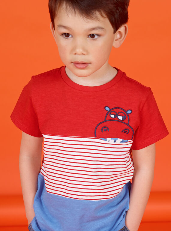 T-shirt vermelha e azul às riscas criança menino LOVITI5 / 21S902U6TMC505